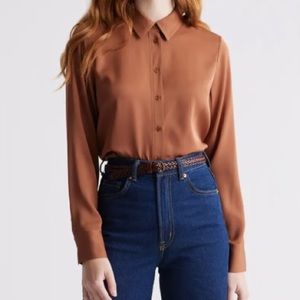 Like New 90% Silk Copper Washable Button Up Quince Shirt